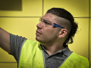 Tradie wearing COBALT Universal Safety Glasses Clear Lens at Your Safety Factory