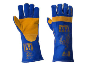 Martula Blue and Gold Leather Welders Gloves at Your Safety Factory