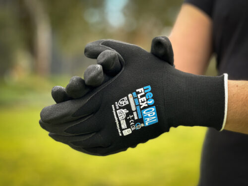 Tradie wearing NeoFlex OPAL Eco-Friendly Gloves at Your Safety Factory