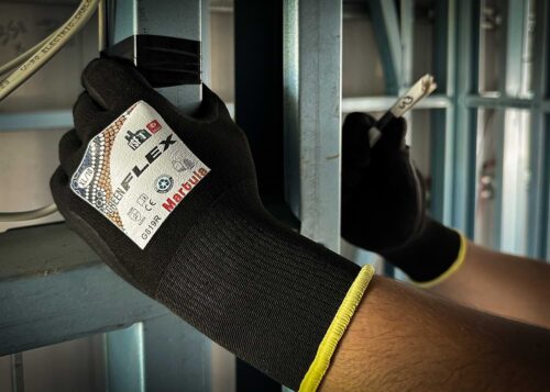 Tradie wearing GreenFlex Recycled Gloves at Your Safety Factory