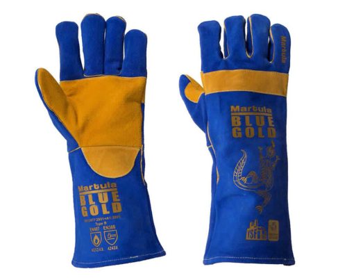 Martula Blue and Gold Leather Welders Gloves at Your Safety Factory